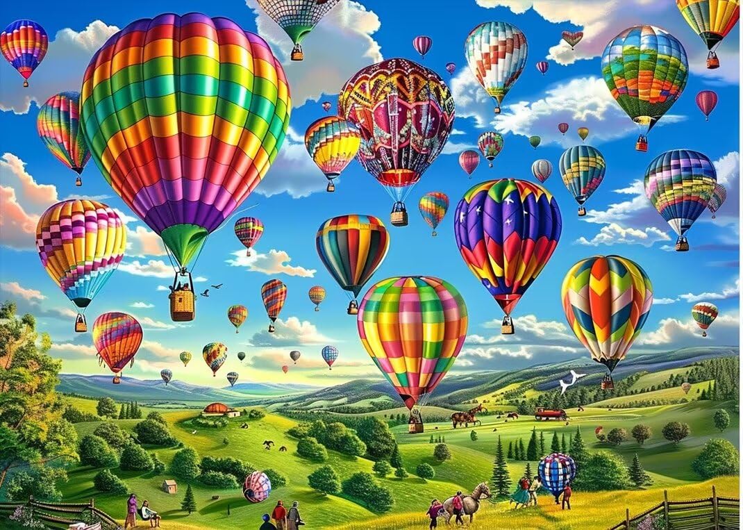 Amazon.com: 300 Piece Wooden Jigsaw Grassland Hot Air Balloon