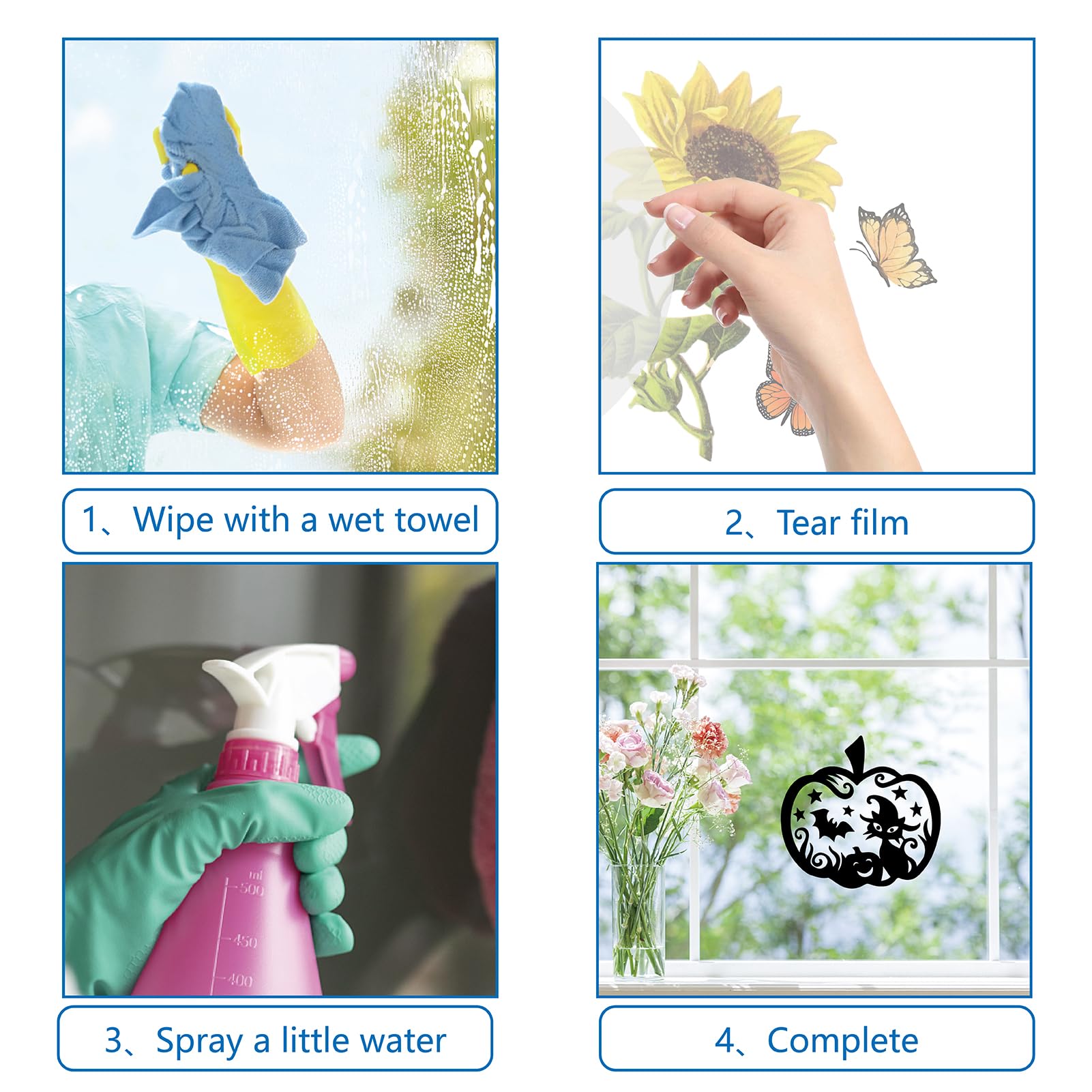 GORGECRAFT 4 stijlen bloem van het leven raamstickers meditatie statische raamstickers mandala niet-klevende raamfolie ronde stickers voor glazen schuifdeuren slagen van vogels honden