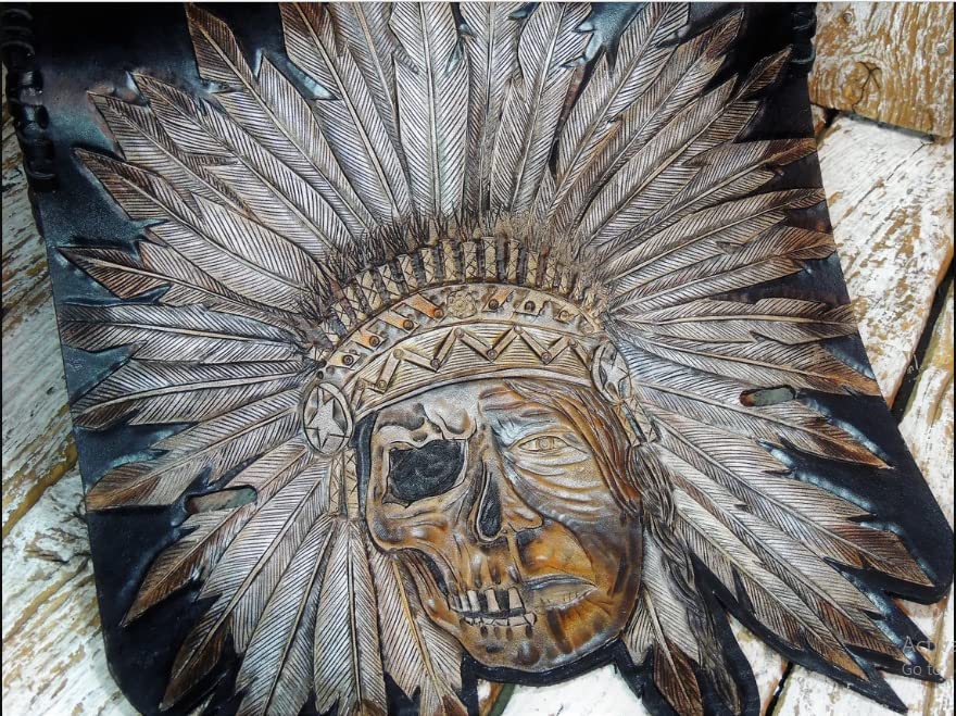 Miniatura 4 de Indian Skull, Red Man, Native American, Chief, Pipe, Bald Eagle, Grey Wolf, 3D Genuine Leather Motorcycle Tool Bag, Fork Bag, Motorcycle Accessory,