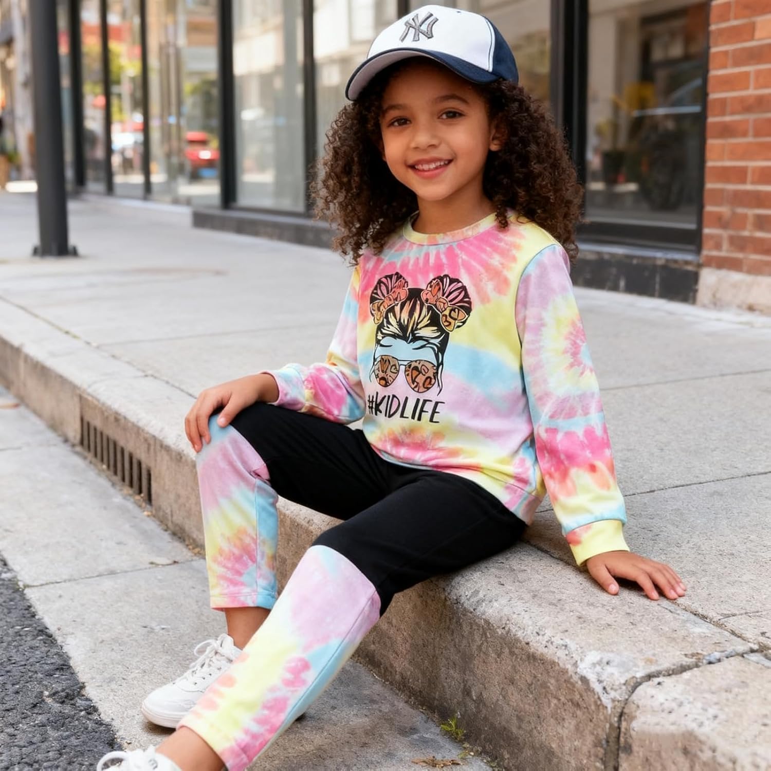 Kids Toddler Girls Clothes Figure Graphic Drop Shoulder Top Pullover Spotted Print Pants Fall Winter Outfit Set - Image 5