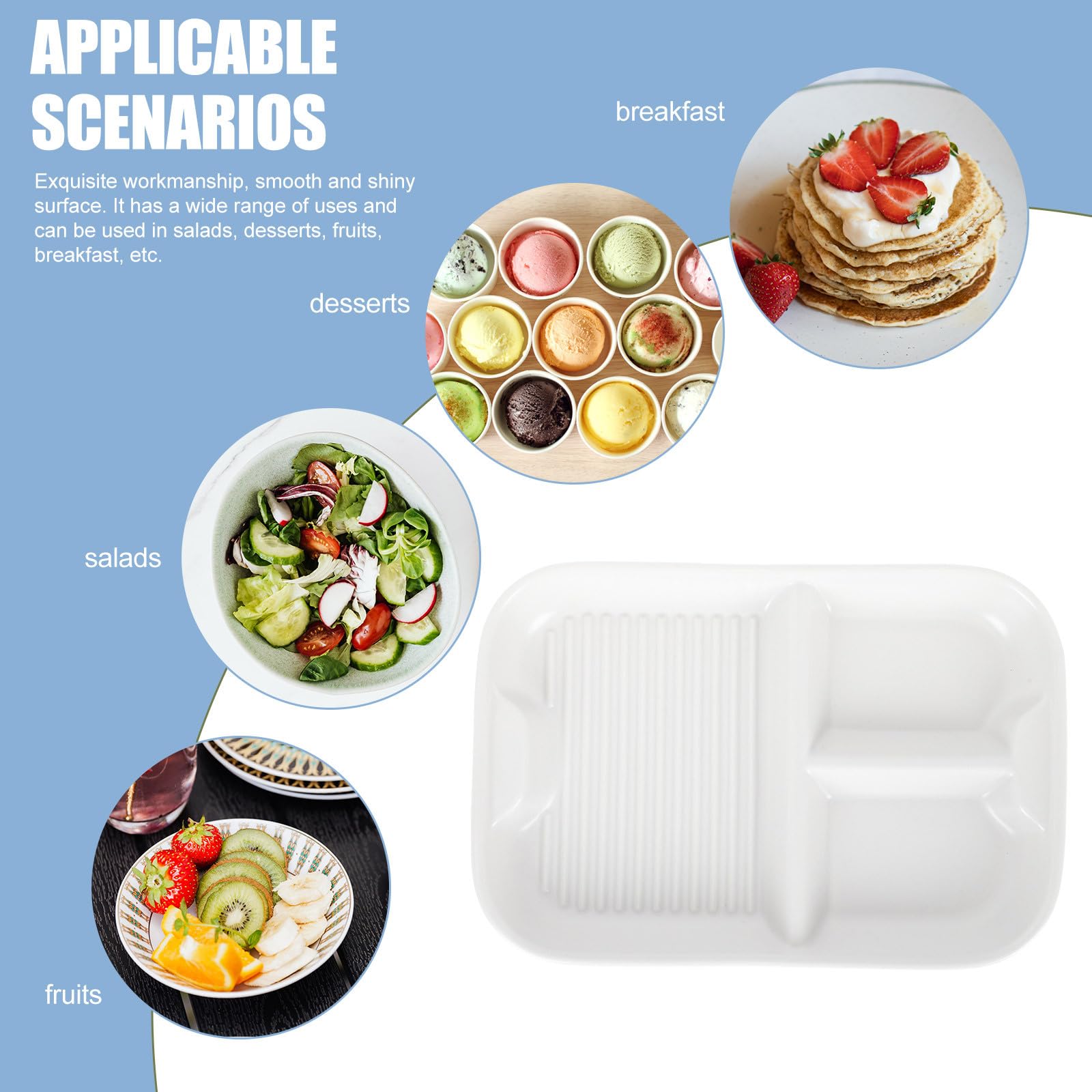 Garneck Assiette Divisée en Céramique Blanche 3 Compartiments Solide et Élégante pour Servir Snacks Lors de Réceptions ou Restaurants