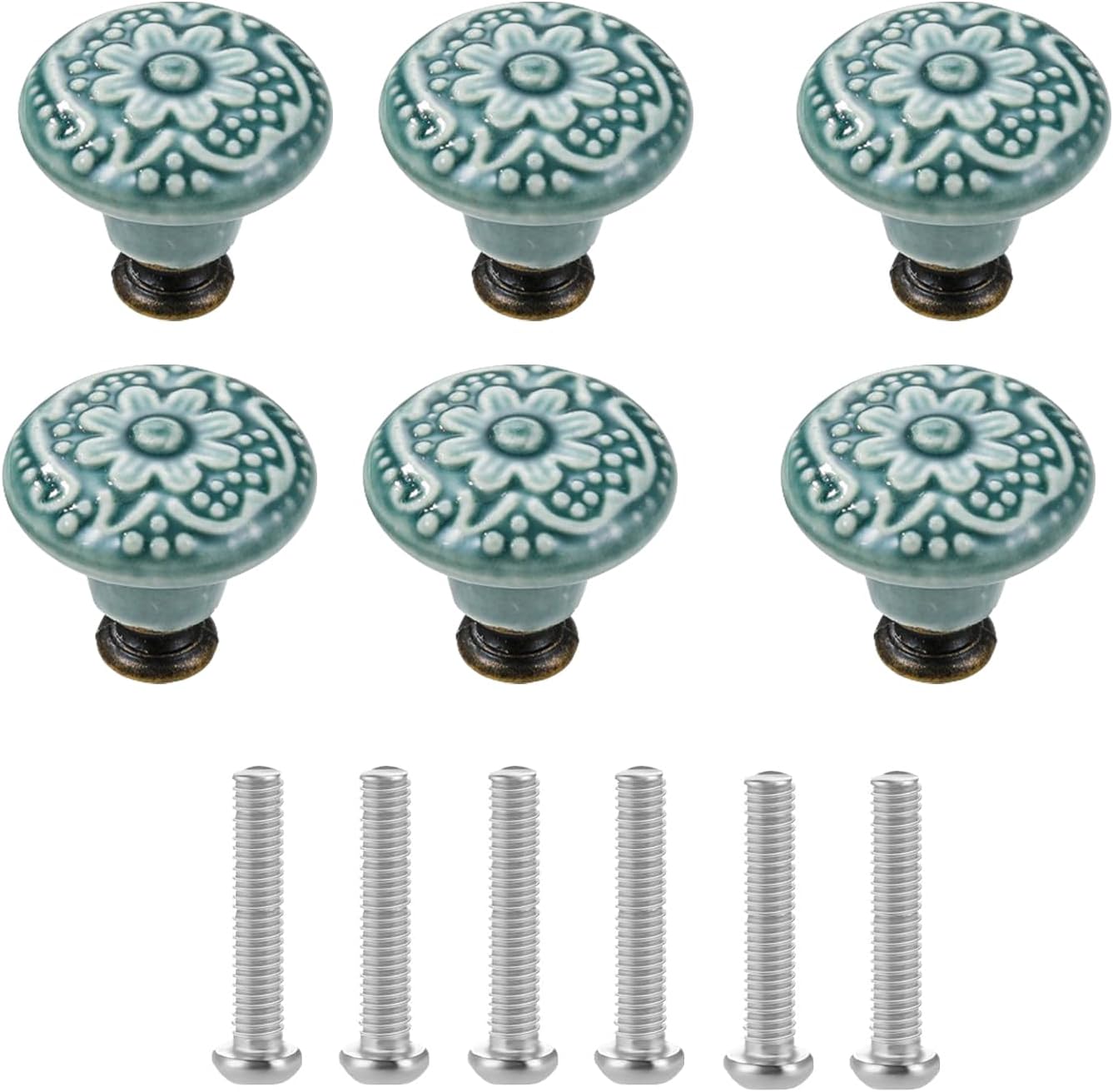 6PCS Ceramic Door Knobs for Cupboards Drawers Furniture, Diameter 3.4CM