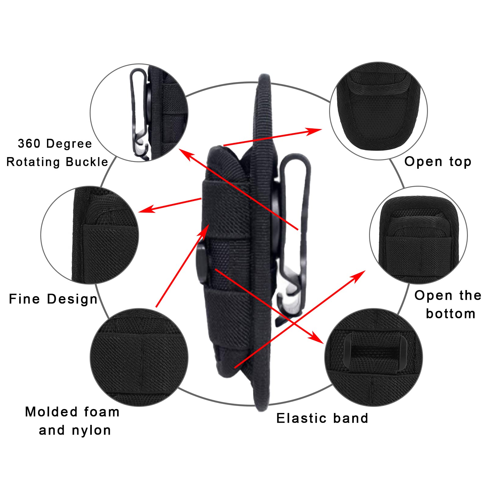 Custodia Torcia Tattica Nylon - Fondina Ruotabile 360° Per Cintura O Zaino - Foto 9