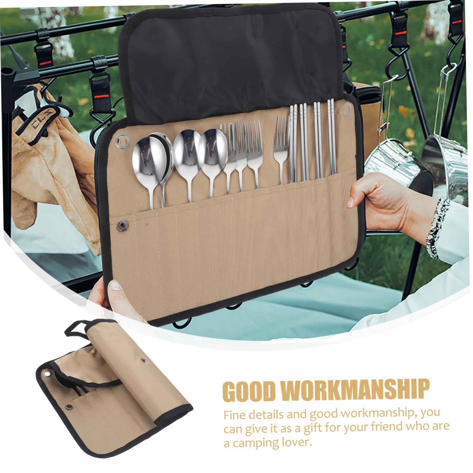 UPKOCH Cubiertos para Camping Multifunción con Bolsa de Nylon de Vajilla Ligera para Barbacoa al Aire Incluye Cuchara Tenedor y Palillos Diseño Compacto y Portátil para Picnic y