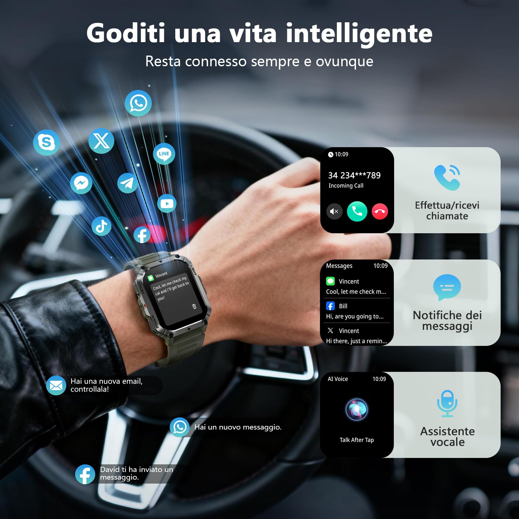 Blackview Smartwatch Uomo, 2.01" Smartwatch Militare Uomo Fitness con Chiamate Bluetooth Orologio Intelligente 115+ Modalità Sportive/900 mAh/Sonno/Cardiofrequenzimetro/Torcia/Bussola per Android IOS