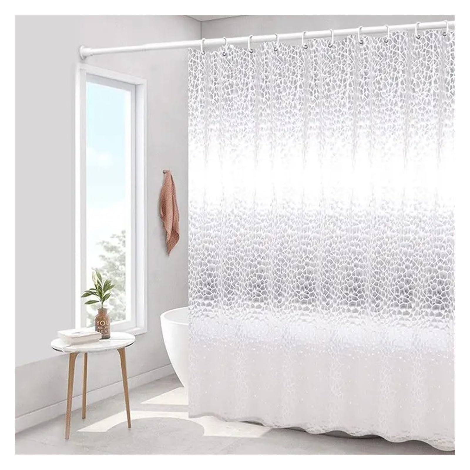 PIGENEQW Shower Liner Cloth Waterproof Shower Curtain Transparent Bathroom Waterproof with Hooks(W120xH200cm)
