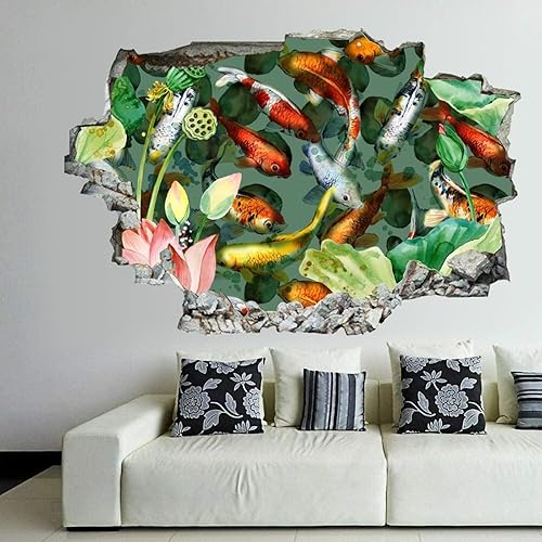 Miniatura 5 de Calcomanías de pared rotas en 3D, diseño de centro de la ciudad de Chicago y río Chicago por la noche, 36 x 24 pulgadas, vinilo de pared extraíble,