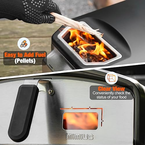 Miniatura 5 de Mimiuo Horno de pizza para exteriores, horno de pizza de carbón de leña de 12 pulgadas con piedra giratoria redonda para pizza, estufa de pizza