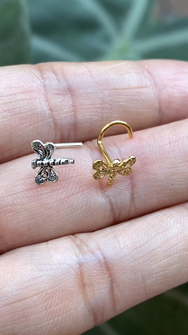 Amazon.com: 18, 20 Gauge Dragonfly sterling silver nose stud/nose