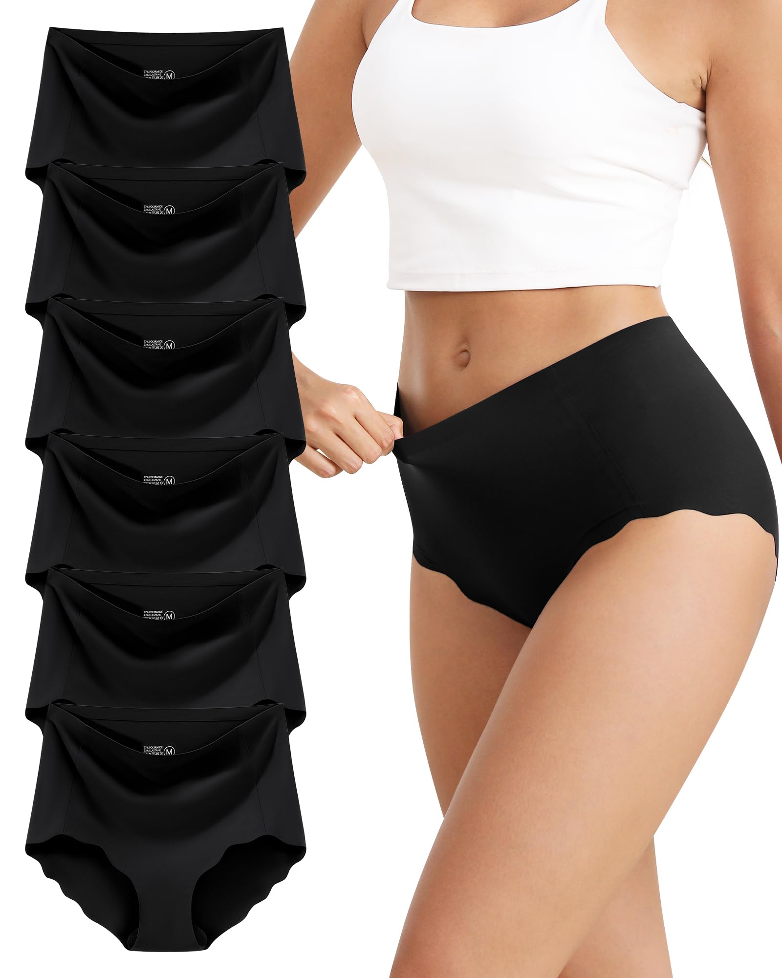 VZGZIL Unterhosen Damen Nahtlos Hohe Taille Seamless Slips Damen Bauchweg Sexy mit Wave Edge Unterwäsche Frauen Eisseide Atmungsaktiv Kühl Bequeme Multipack 6 Per