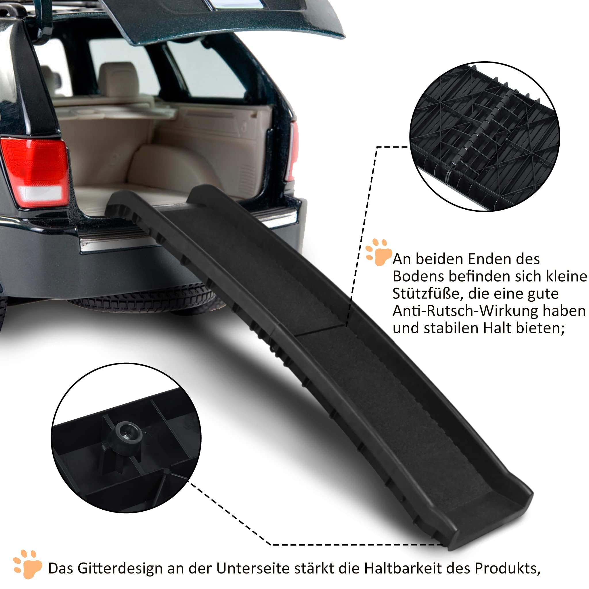 Aufun Rampa per Cani Pieghevole in Plastica per Bagagliaio per Auto Rampa per Animali Domestici Ingresso, Passerella Antiscivolo con Tampone in Gomma Fino a 90 kg, 156 x 40 cm Nero