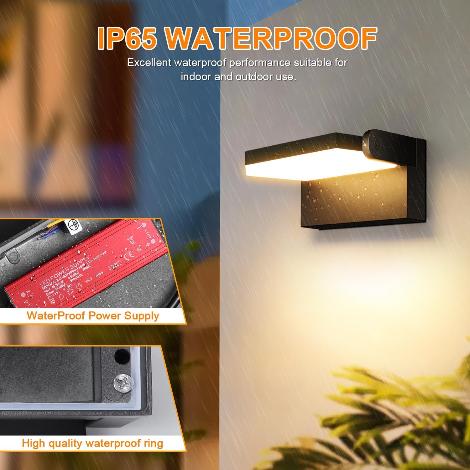 Kingwen 40W Außenwandleuchten 3000K LED Wandleuchte Aussen/Innen LED Wandleuchte Außen Modern mit 360°Schwenkbar Panel Wandleuchte Aussen Wasserdicht IP65,Schwarz,für Garagen Terrasse