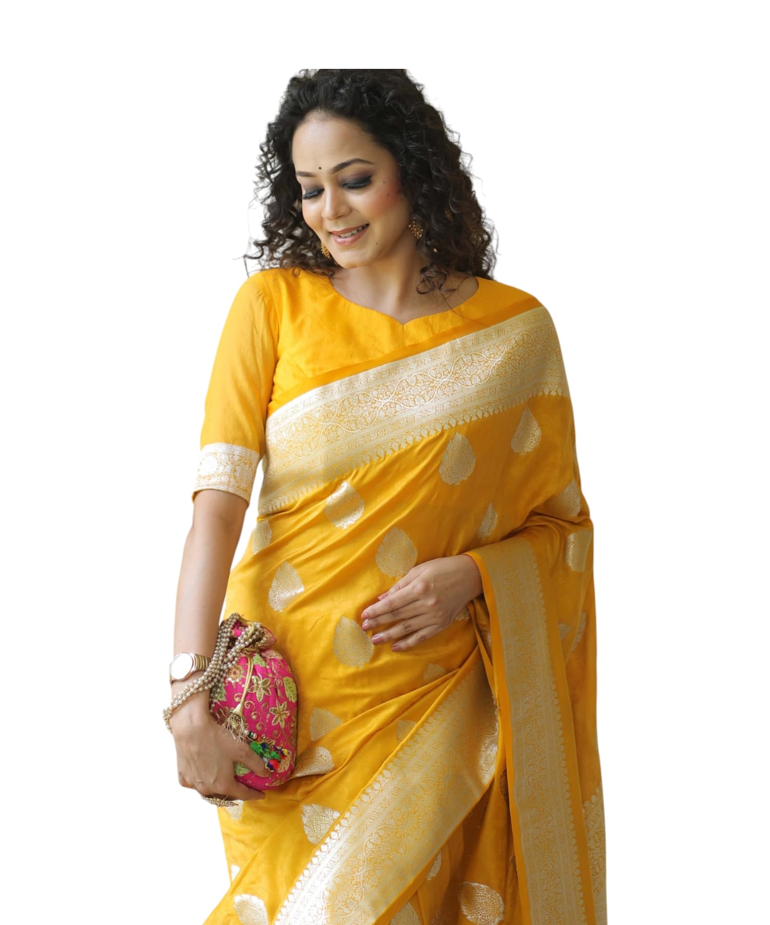 yashika Women’s Fancy Banarasi Kanjivaram Art Silk Yellow Saree with Unstitched Blouse Piece |Wedding Saree for Women-picture-27