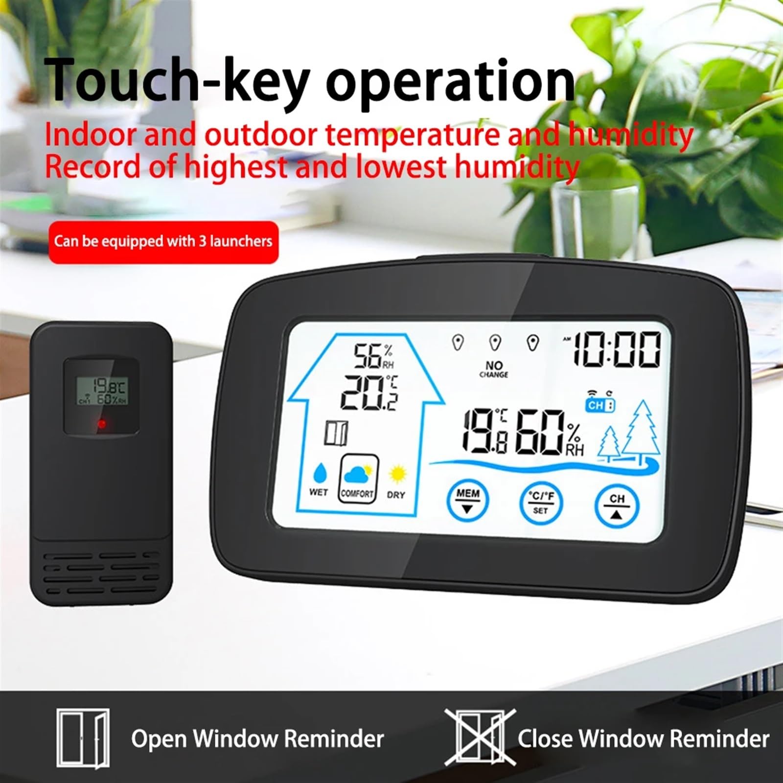 46023 stacja pogodowa, monitor wilgotności i temperatury, bezprzewodowy termometr wewnętrzny i zewnętrzny, elektroniczny zegar ścienny do domu i ogrodu, 46023
