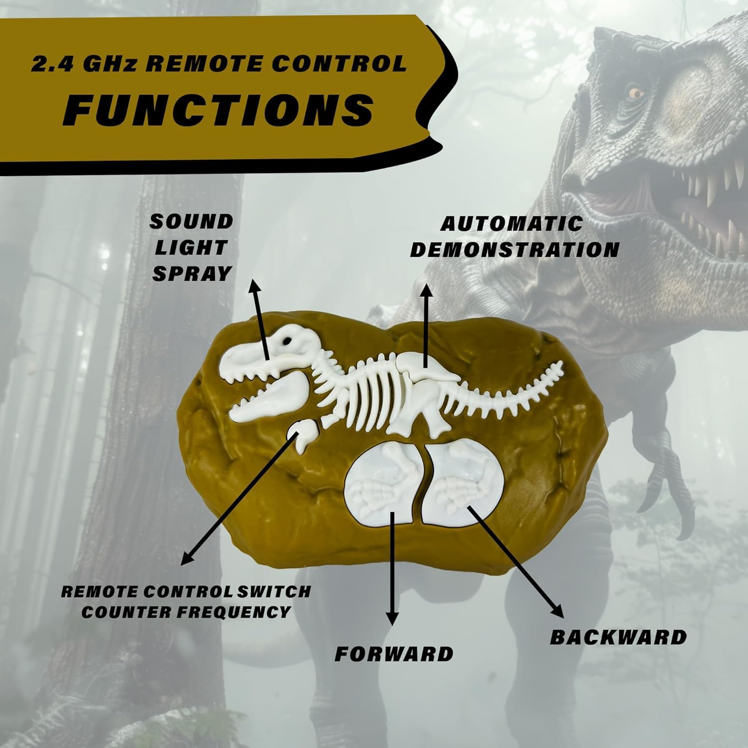 Jack Royal Remote Control Dinosaur Toy - Walking & Roaring Velociraptor with Mist Spray Smoke Effect, Realistic Movement, and Rechargeable Battery – Interactive RC Dino for Kids - Image 4 thumbnail