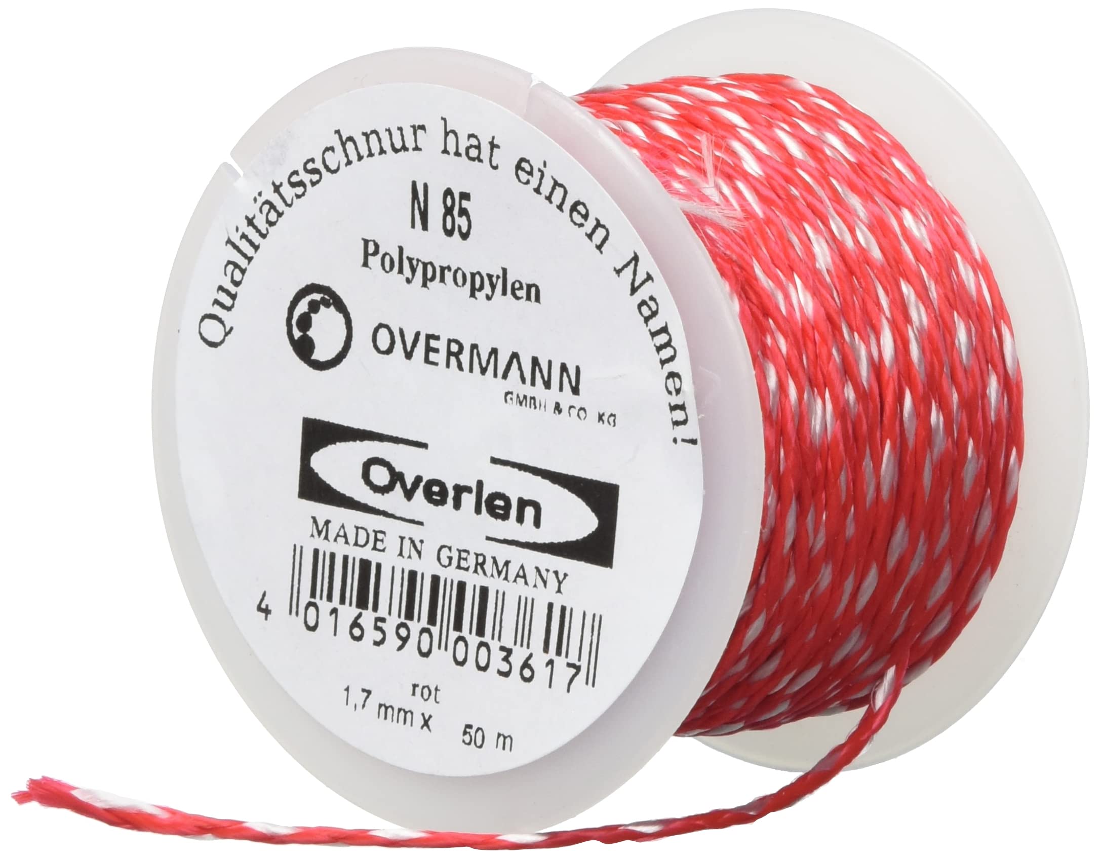Overmann 008501700300500AA N 85 - Cuerda de albañil (1,7 mm x 50 m, Polipropileno, Color Rojo con Hilo de identificación)