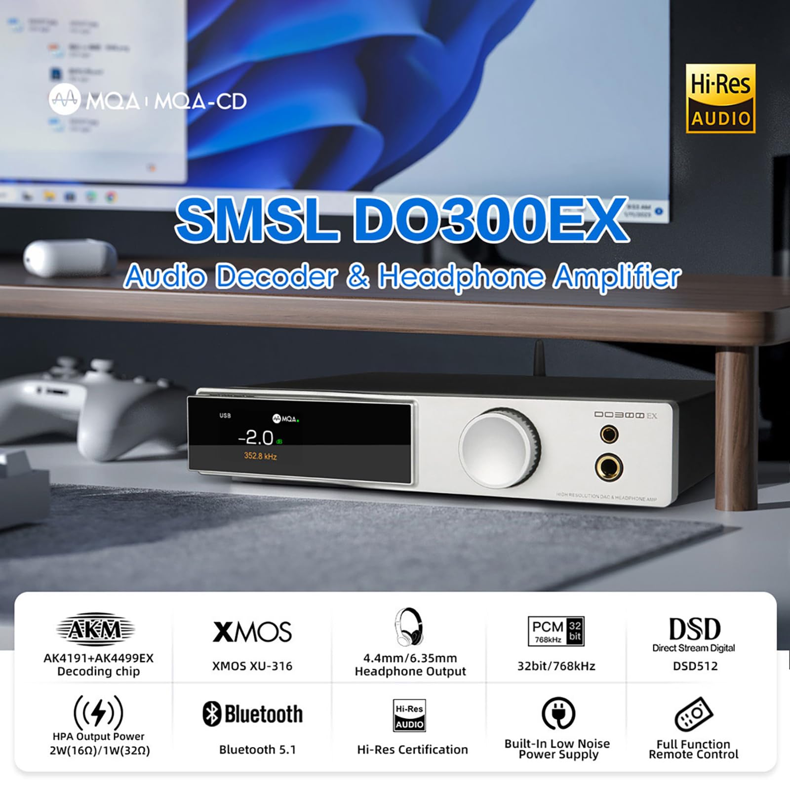 Amazon.com: S.M.S.L DO300EX MQA DAC Balanced Headphone Amplifier 
