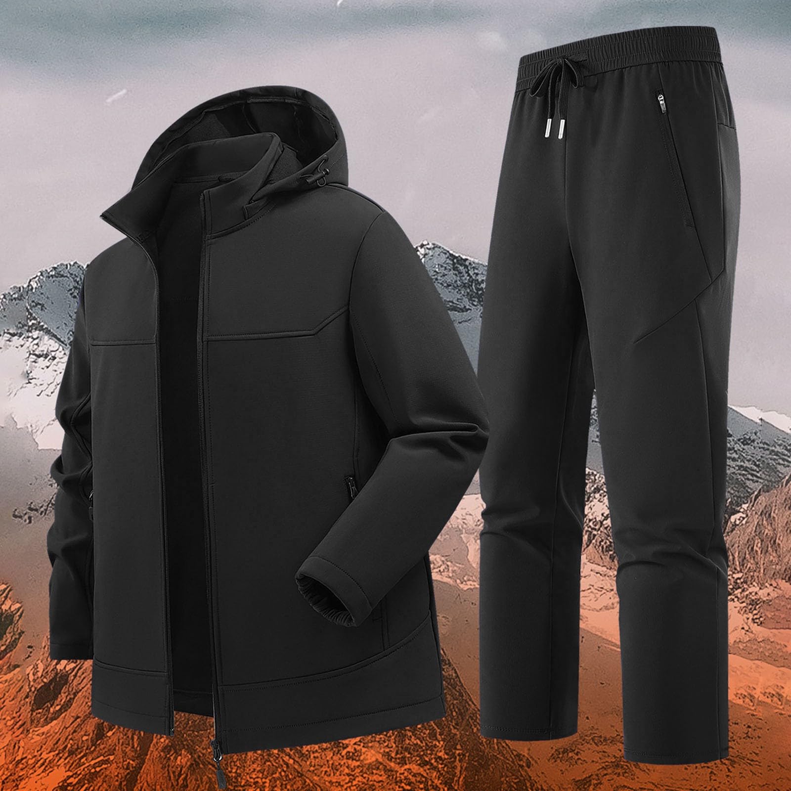 Tuta da sci da uomo, set da 2 pezzi, tuta da neve in due pezzi, impermeabile, giacca foderata in pile, giacca da trekking con cappuccio e pantaloni da neve invernali, tuta da jogging per lavoro e