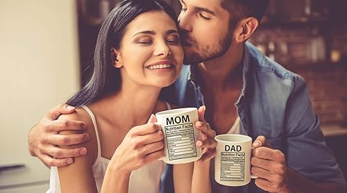 Miniatura 4 de AW Fashions Mom & Dad Nutritional Facts - Juego de tazas de café divertidas de cerámica blanca de 11 onzas para marido y esposa, él y ella, regalo