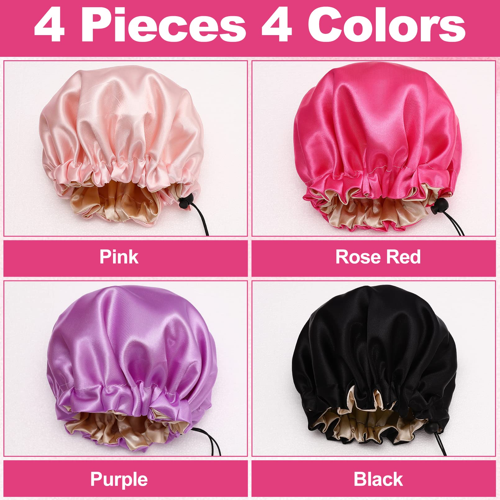 4 Pack Kids Satin Bonnet,Adjustable Sleeping Cap,Reversible Double Layer Sleep Caps,Hair Bonnet Soft Silk Satin Cap Night Hats for Natural Hair Teens Toddler Baby (Pink, Purple, Black, Rose red)