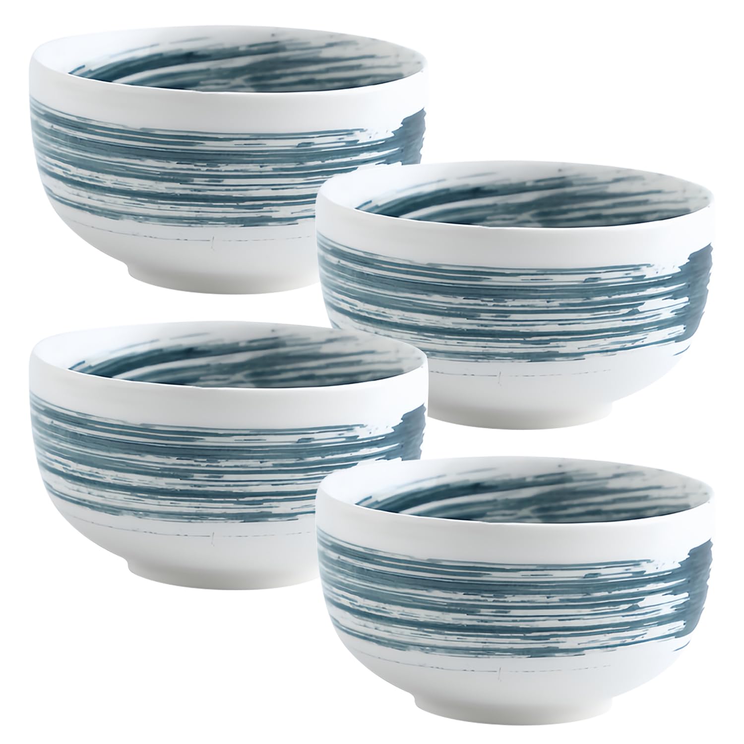 Müslischüssel-Set, 400 ml, Suppenschüsseln, mikrowellengeeignet, Frühstücksschalen, Reisschalen, Keramik-Müslischalen (Blau und Weiß, 4 Stück)
