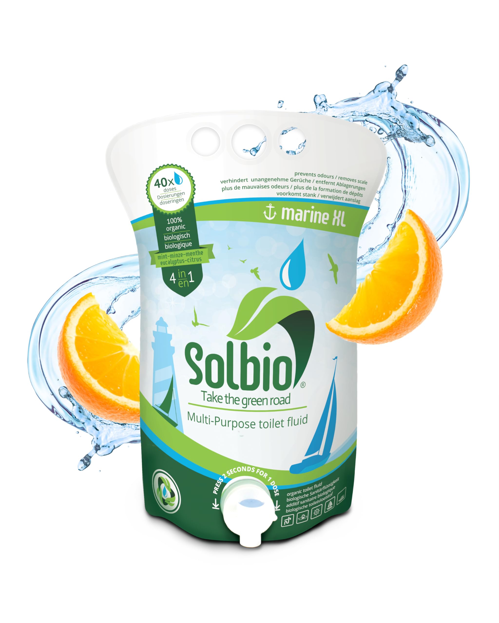 Solbio Marine Die N°1 Liquide sanitaire naturel 4 en 1 40 doses Additif sanitaire pour système de toilettes mobile