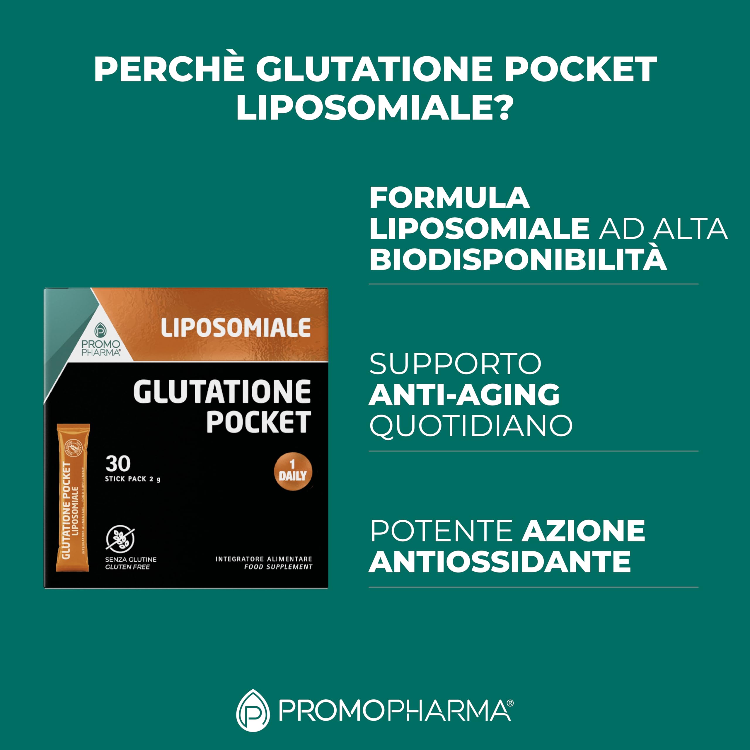 Glutatione Pocket - Integratore Antiossidante Liposomiale – Azione Detox e Anti-Aging – Utile per Sportivi e per il Benessere Cellulare - Formula potenziata con Cardo Mariano e SAMe – 30 stick da 2 g