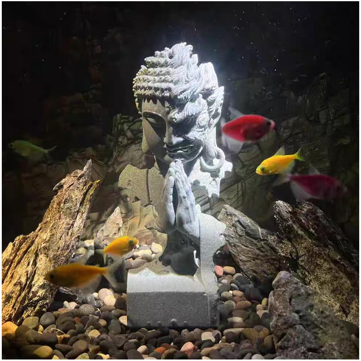 Livelyfish Grey Meditating Buddha Statue Zen Garden Statues Sandstone Thinker Buddha Sculpture Figurine For Fish Tank Aquarium Home Decorations, Gift (C)