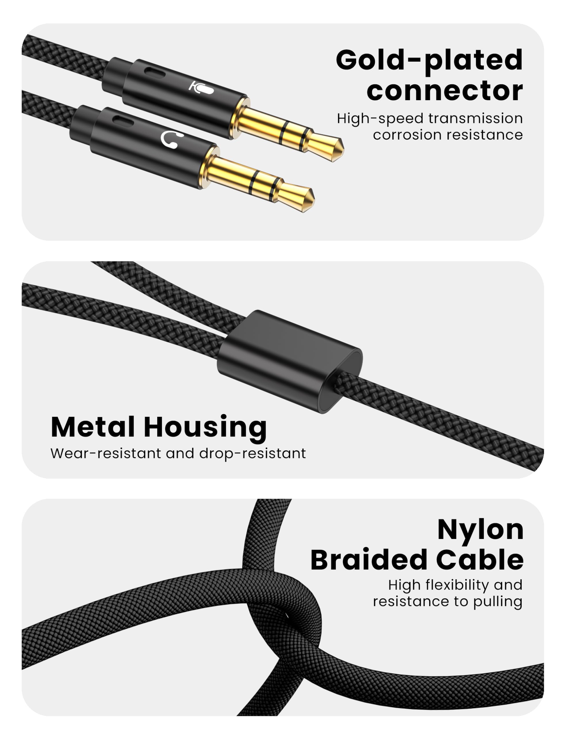 Fidioto Kopfhörer-Mikrofon-Splitter für Computer, geflochtene 3,5-mm-Buchse auf Dual-Stecker, Audio-Splitter-Kabel-Adapter für Gaming-Headset, Kopfhörer, Lautsprecher, Laptop, 2 Stück