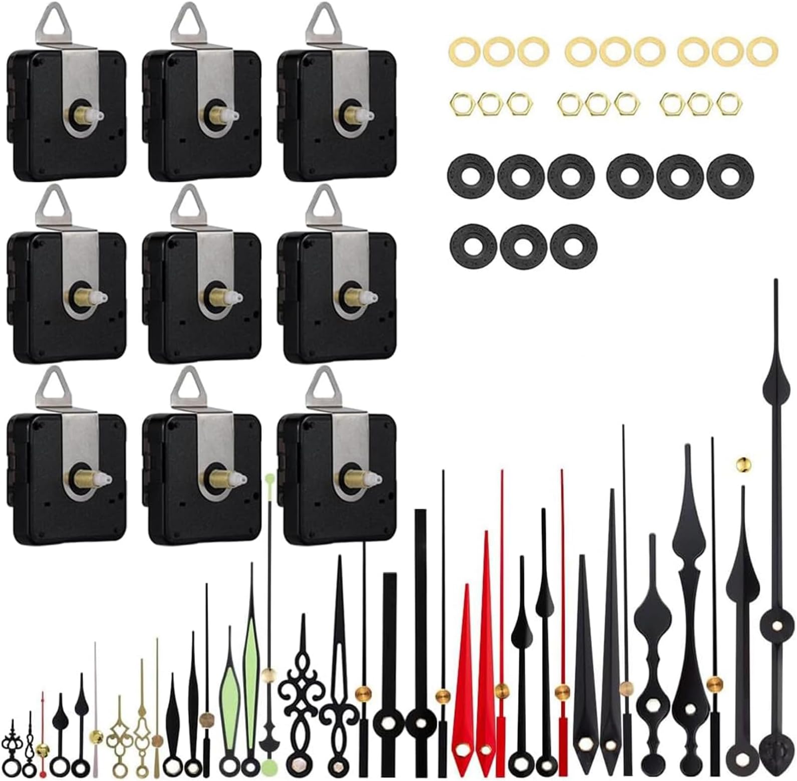 EMOON 9-Piece Clock Mechanism Replacement Kit with 12 Pack Hands, Silent Sweep Motor, Custom Clock