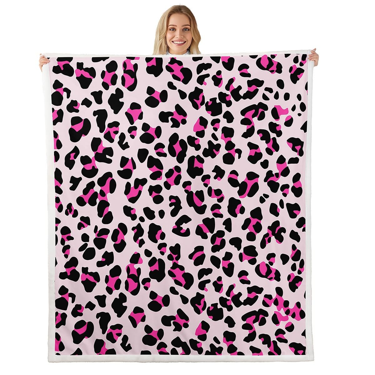 Feelyou Girls Leopard Plush Throw Blanket Pink Cheetah Print Fleece Wild Animal Style Sherpa for Sofa Couch Bedroom Decor Wildlife Design Fuzzy Twin
