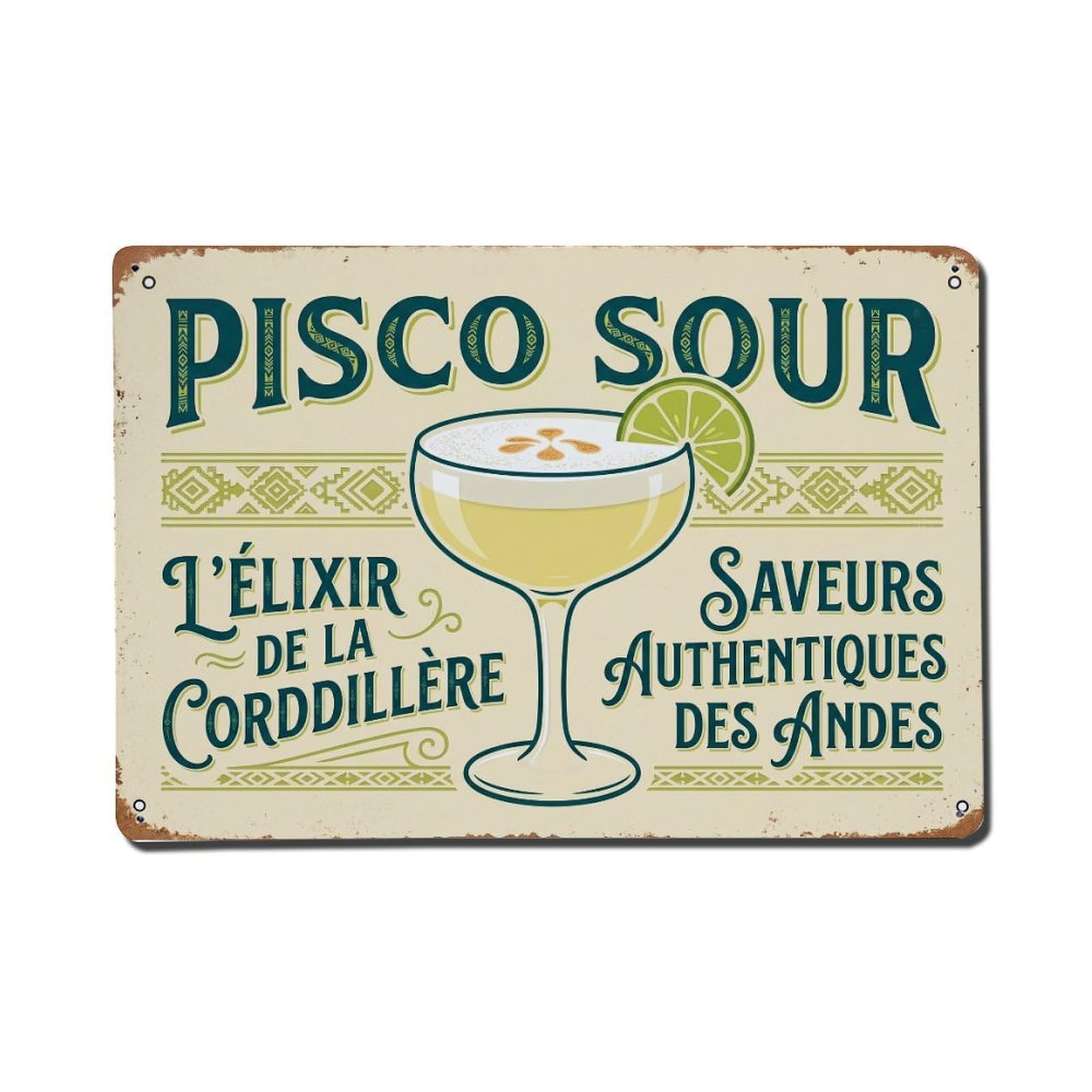 Pisco Sour Handcrafted Recipe Metal Tin Sign Plaque Wall Decor for Cafe, Club Bar, Office, Home Garden Metal Poster 8x12Inch