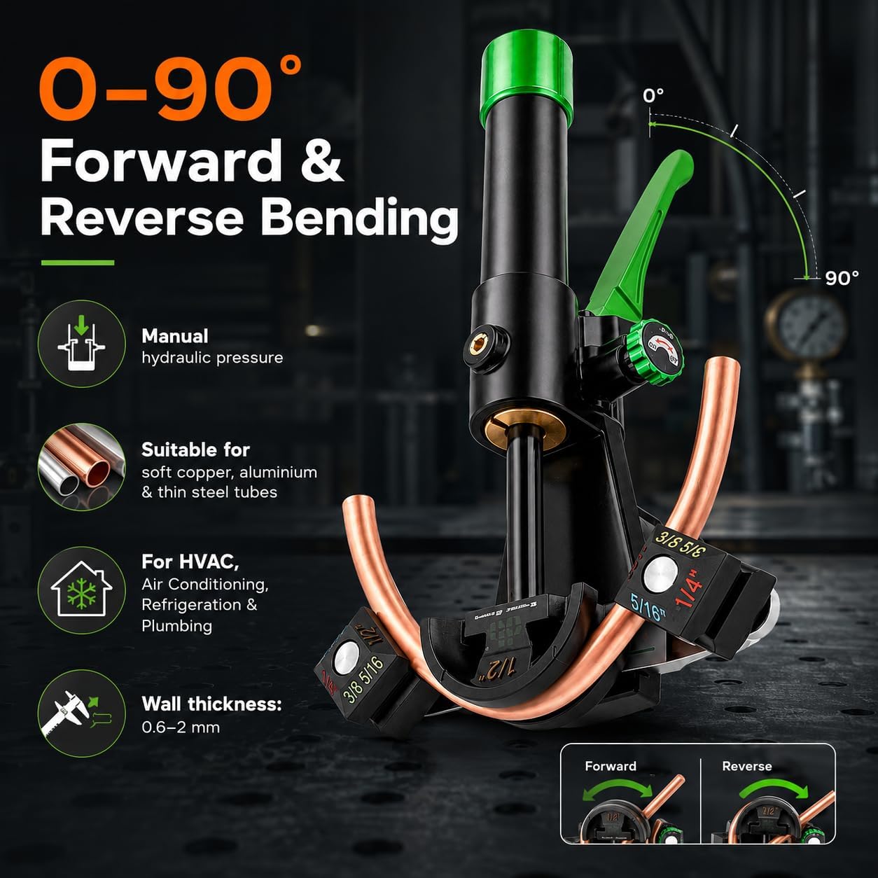 Kit curvatubi idraulico con 7 matrici per tubi da 1/4 a 2,2 cm