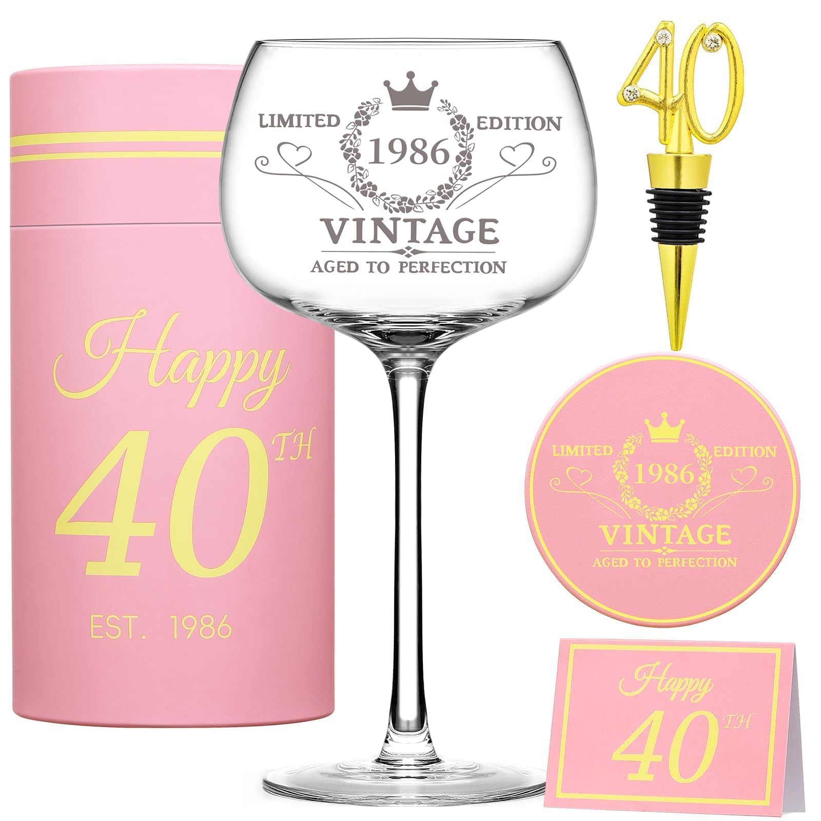 40th Birthday Gifts for Her - Limited Edition Wine Glass Gift Box Set​ - Unique 40th Bday Gifts Ideas for Women, Friends, Sister, Mom, Wife, Daughter - 40 Years Old Gift, Party Decorations Supplies