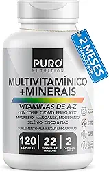 Multivitamínico Puro Nutrition, 22 Vitaminas e Minerais de A-Z, 120 Cápsulas
