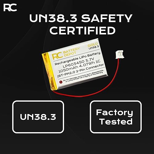Miniatura 4 de Batería LiPo de 3.7V 1050mAh 603450 1C recargable de polímero de litio con conector JST PH2.0 de 2 pines - Compatible con 503450, 653450, 603048,