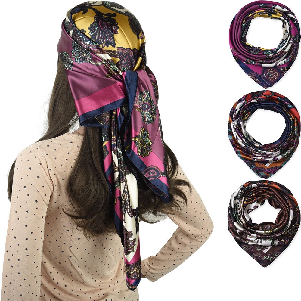 corciova 35x35 Large Square Satin Hair Scarf for Women – Silk-Feel Head Wrap, Night Protection, Fashion Bandana & Headscarf