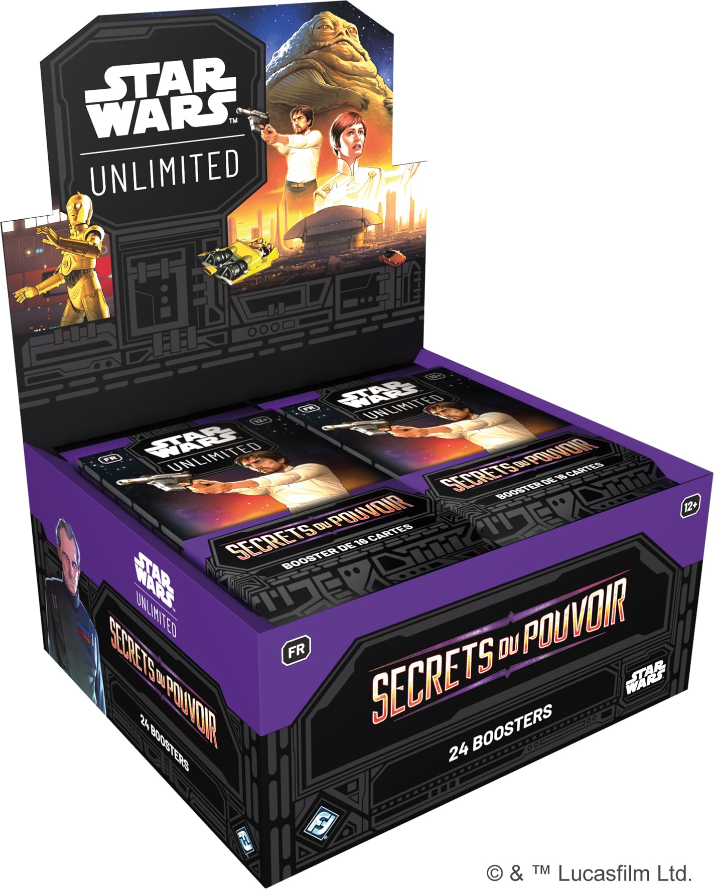 Asmodee - FFG - Gwiezdne Wojny: Unlimited Gra karciana do kolekcjonowania - Sekrety Mocy - Pudełko 24 Boosterów - dla dorosłych i dzieci, od 12 lat, 2+ graczy - wersja francuska