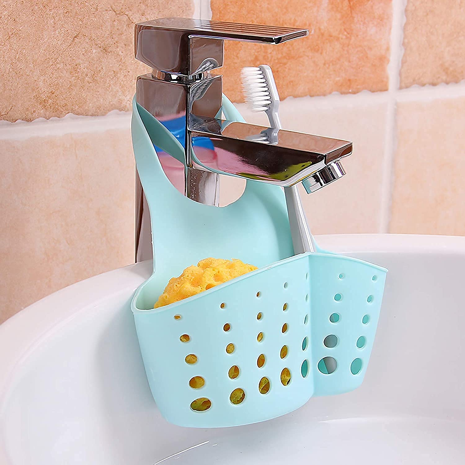 ARLICODECK Kitchen Bathroom Silicone Sponge Soap Water Draining Hanging Plastic Holder Sink Strainer Storage Container Scrub Dish Basket Portable Drain Faucet Caddy (Pack of 1) (B0DDBNX16M) Amazon Price History, Amazon Price Tracker