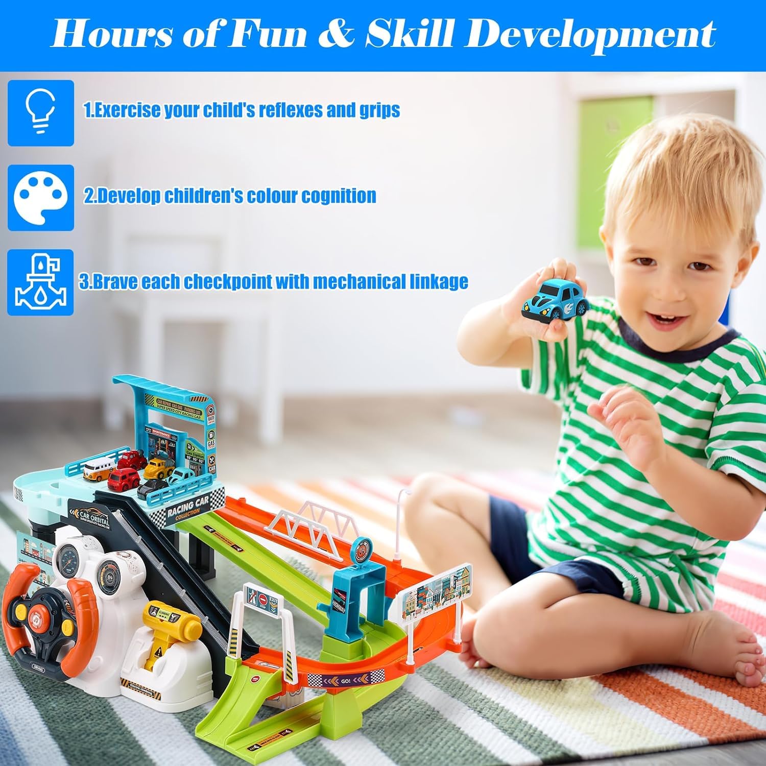Car Adventure Toy Cars Race Track Toy, 2-in-1 Large Children's Car Toy with Music, Preschool Educational and Interactive Toy for Toddlers 3 4 5 6 Years Old Boys Girls 3