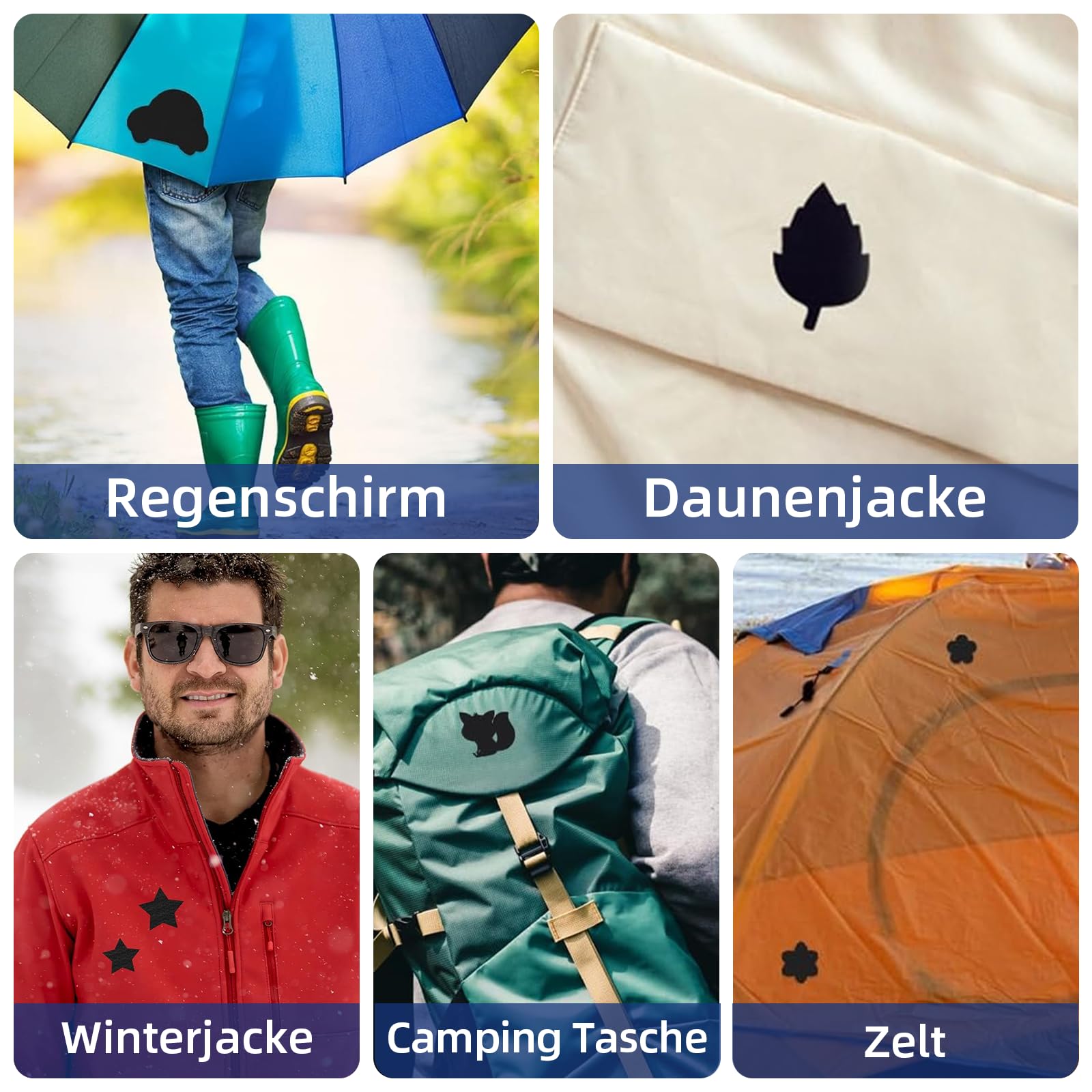 Nylon Reparatur Flicken Set - 8 Stück Selbstklebend Für Jacken, Zelte, Schlafsäcke - Daunenjacke Reparatur