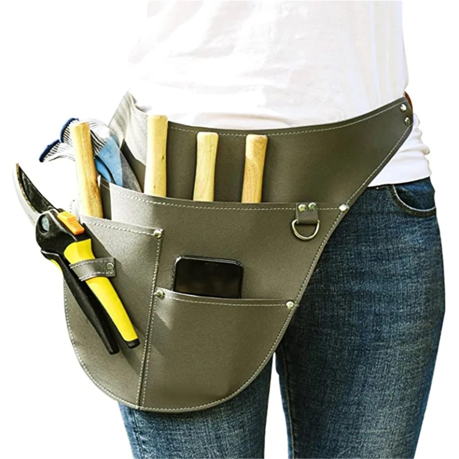 Étui de ceinture multifonctionnel en simili cuir for outils jardin, pochette taille réglable, sac tablier travail jardinage étanche Pour Charpentier(Green)
