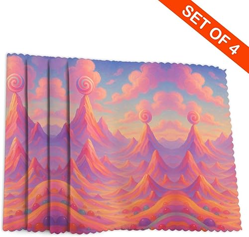Vista 4 de Rectangular Placemats Set of 4, Heat Resistant Dream Candy Mountains Printed Kitchen Dining Table Mats