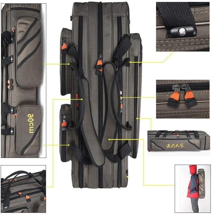 UNISTRENGH 3 Layers Portable Folding Fishing Rod Carrier Reel Case Bags Fish Pole Tools Storage Bag Case Pro Gear Tackle (Thickened Type-3 layers/130cm(51.18inch))