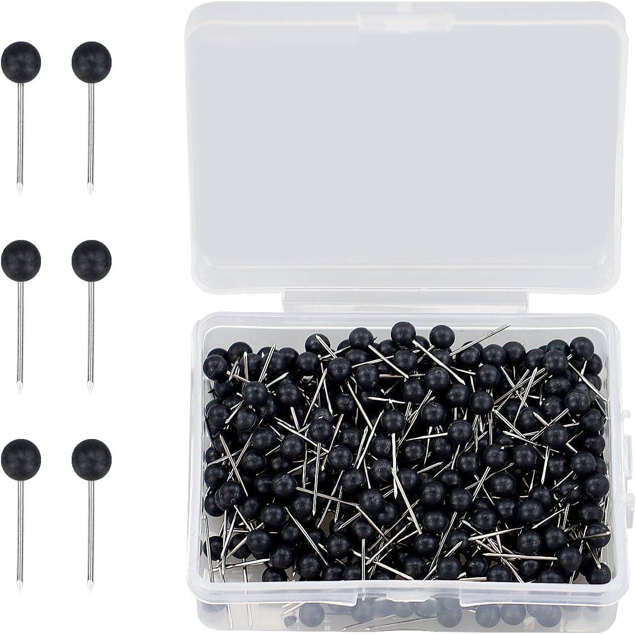 Map Tacks Small Round Head Push Pins, 1000Pcs Marking Pins for Maps, Thumb Tacks With Plastic Head, Black