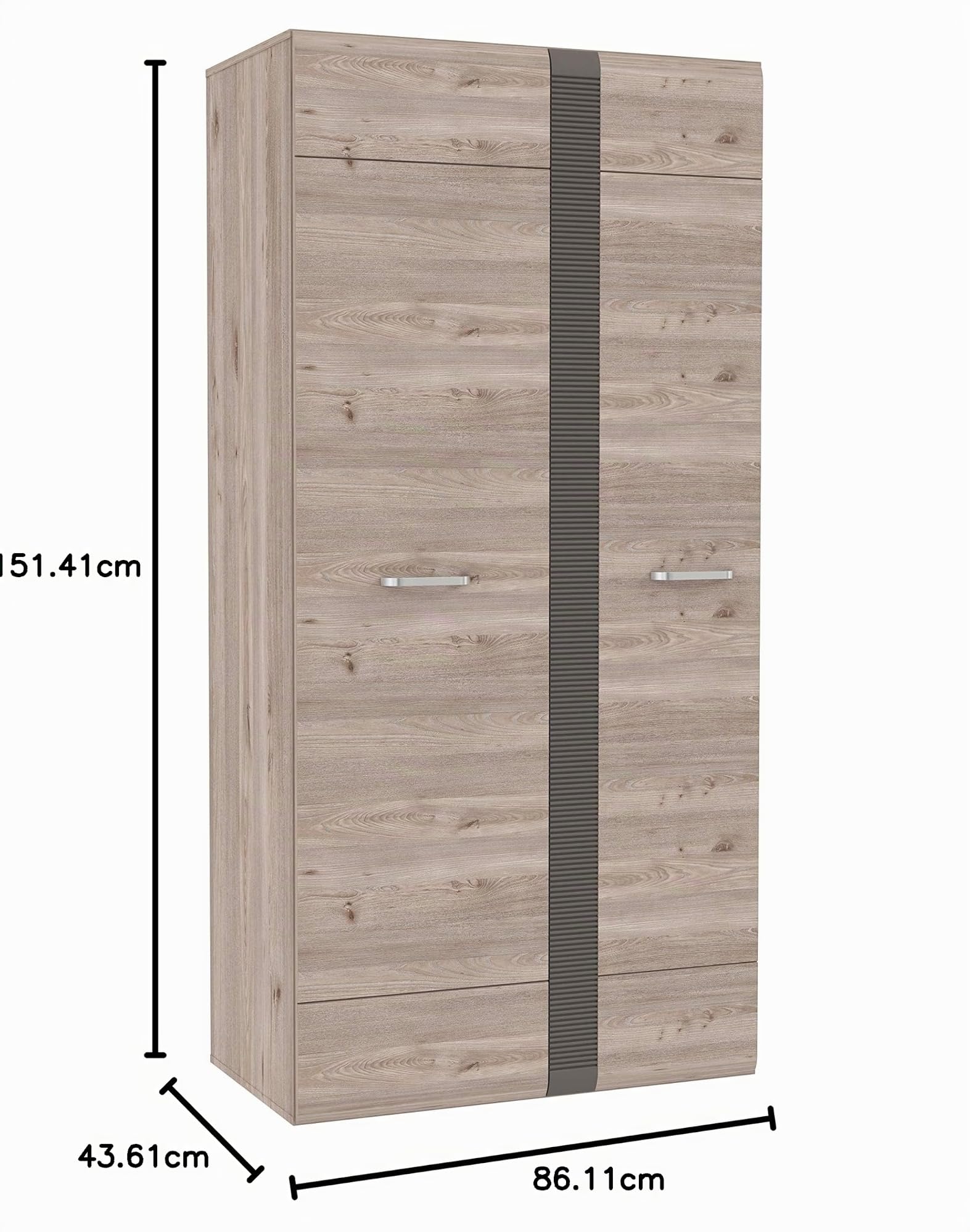 FORTE LOCARNO Schrank 95, Kleiderschrank klein, Drehtürenschrank, 2-türig mit Einlegeböden und Kleiderstange, Nelson Eiche / Grau Matt, 95 cm breit x 197 cm hoch x 52 cm tief Küche, Haushalt & Wohnen