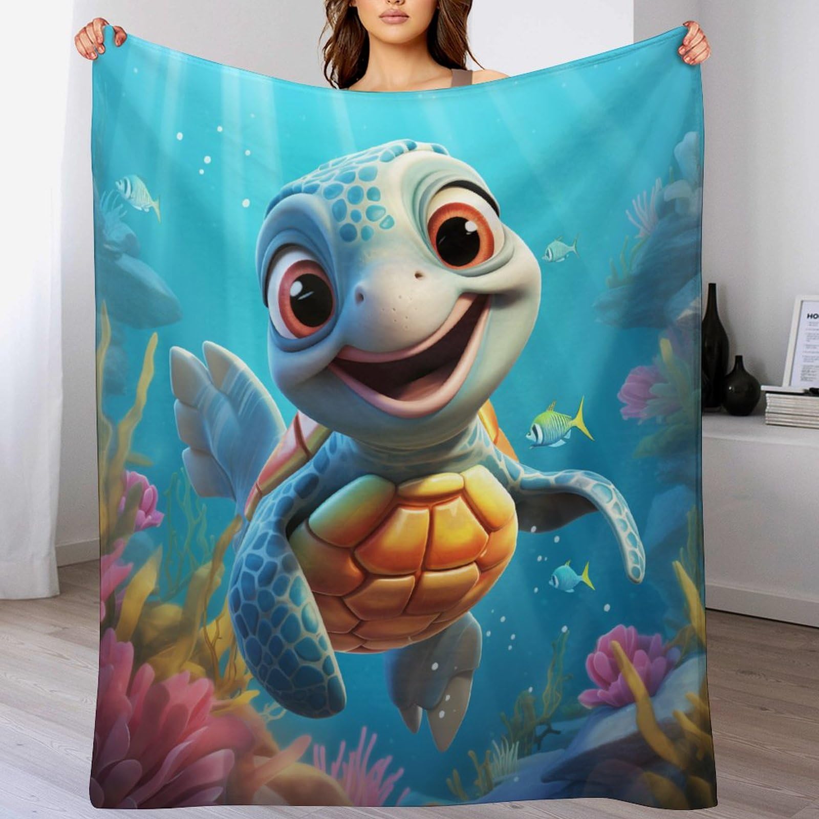 Couverture polaire tortue en peluche flannel douce pour lit et canapé 180x200cm