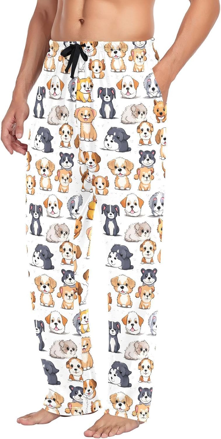 ALAZA Cute Puppy Print Dog Men's Pajama Pants Men Cotton Pajama Bottoms with Pockets, S