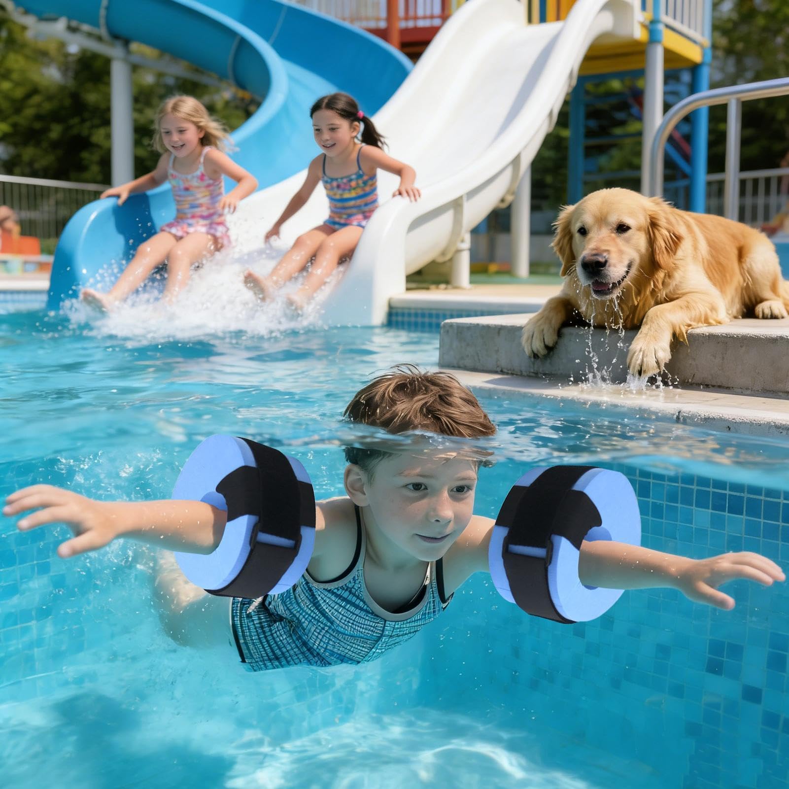Flotador de brazo y tobillo de espuma ajustable anti-arcadas de seguridad - Pesos para los pies de gimnasia acuático para nadadores principiantes deportistas - Ideal para vacaciones campamento de