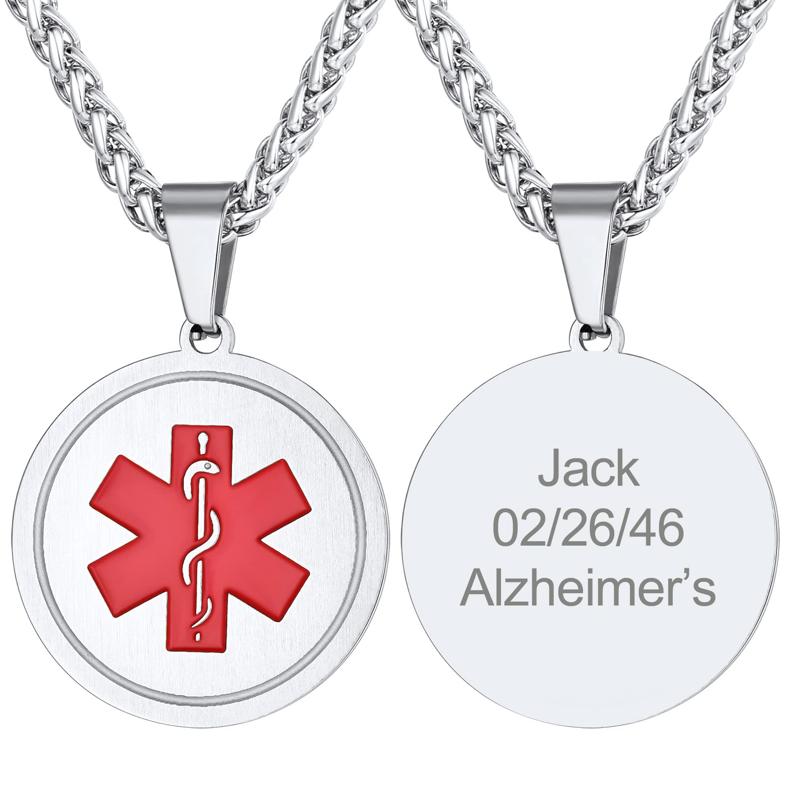 Supcare Medical Alert Necklace for Men Women, Personalised Emergency ID Tag Coin Pendant Health Jewelry Stainless Steel/Gold/Black, Medical Symbol Necklaces - With Gift BoxRecycled Claim Standard Blended